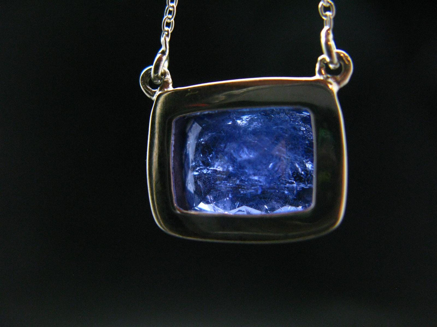 Large Natural Intense Color Faceted Tanzanite Zoisite Sterling Silver Pendant with Silver Chain from Tanzania - 0.4" - 8.16 Grams