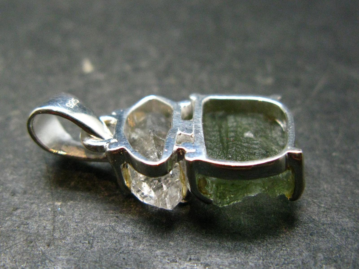 Moldavite & Herkimer Diamond Silver Pendant - 1.0" - 2.40 Grams