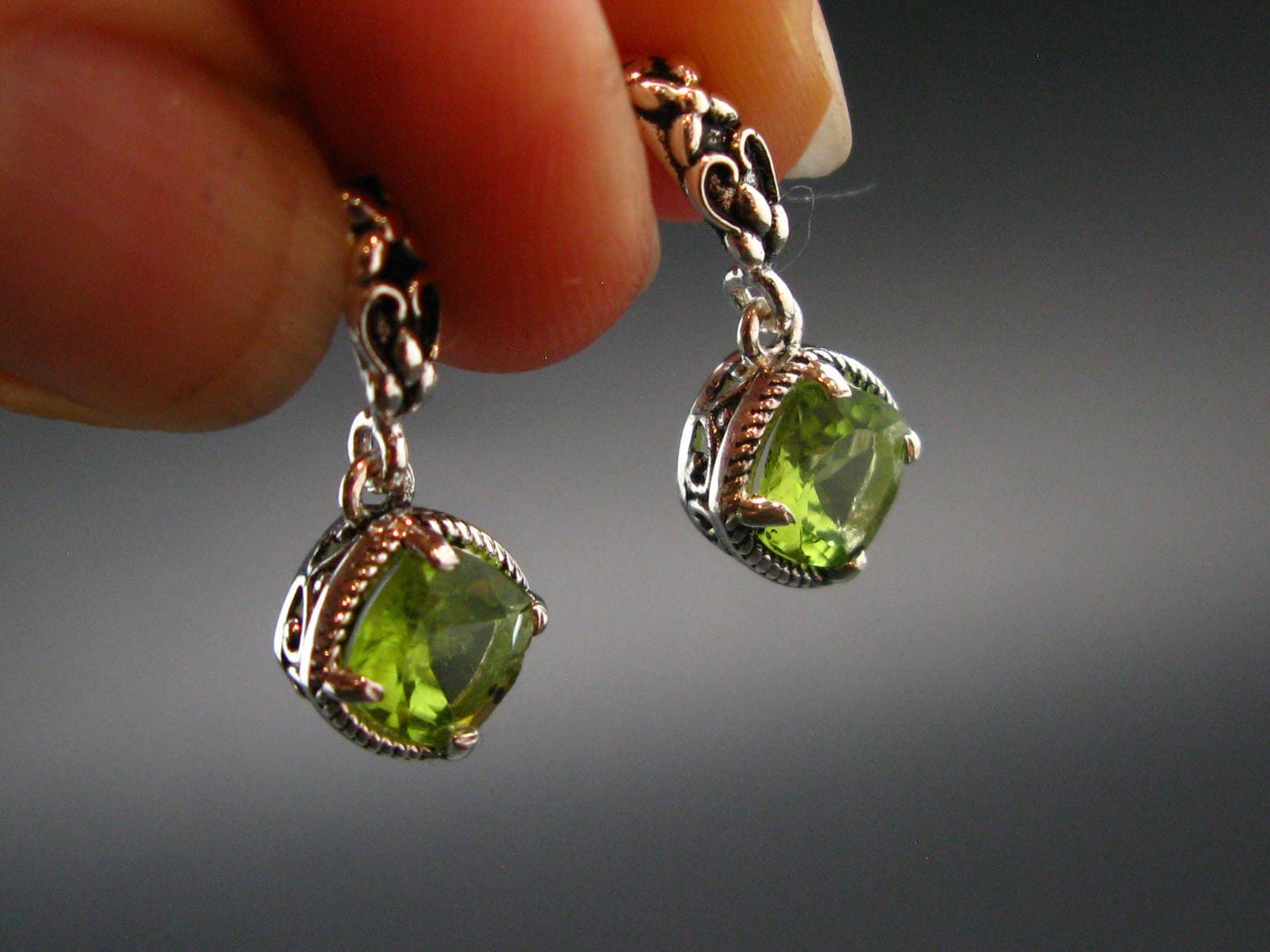 Peridot Olivine Crystal Sterling Silver Earrings From Pakistan - 0.7" - 2.68 Grams