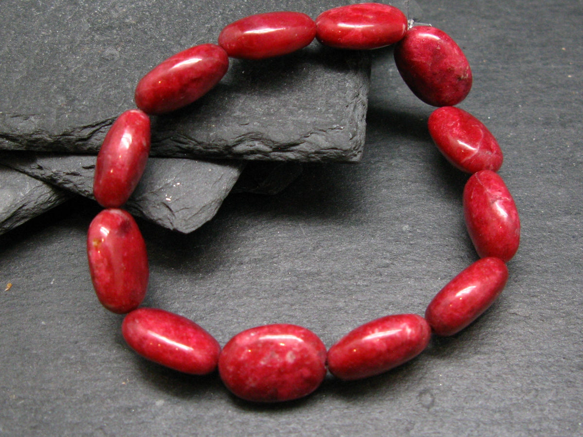 Thulite Genuine Bracelet ~ 7 Inches ~ 16mm Oval Beads