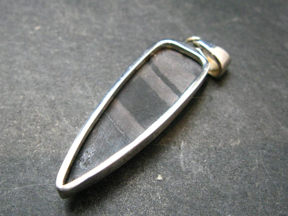 Tumbled Hypersthene Silver Pendant From Canada - 1.8"