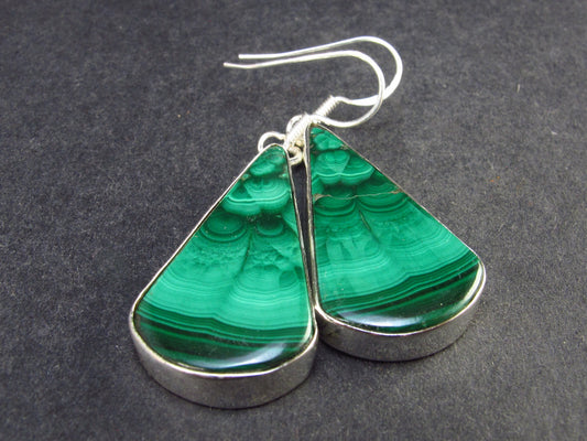 Queen of Green!! Vivid Vibrant Green Malachite Dangling SS Earrings - 11.6 Grams