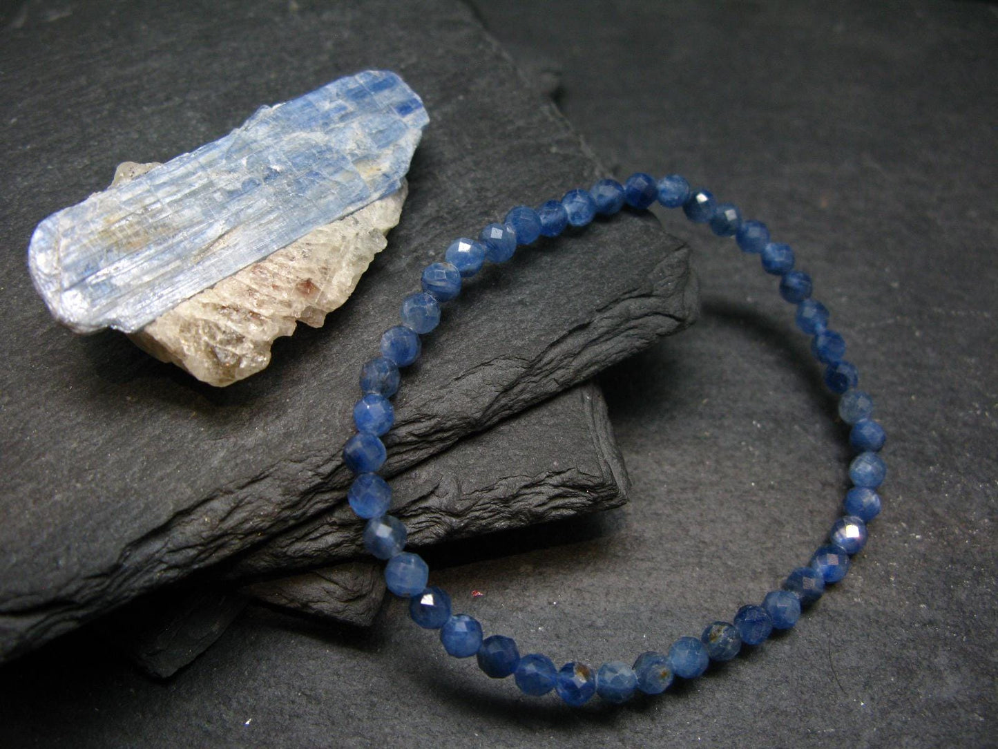 Blue Kyanite Genuine Bracelet ~ 7 Inches ~ 4mm Round Facetted Beads