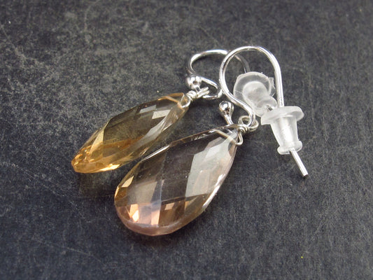 Stunning Natural Faceted Drop Shape Ametrine Crystal Silver Earrings - 1.2" - 2.69 Grams