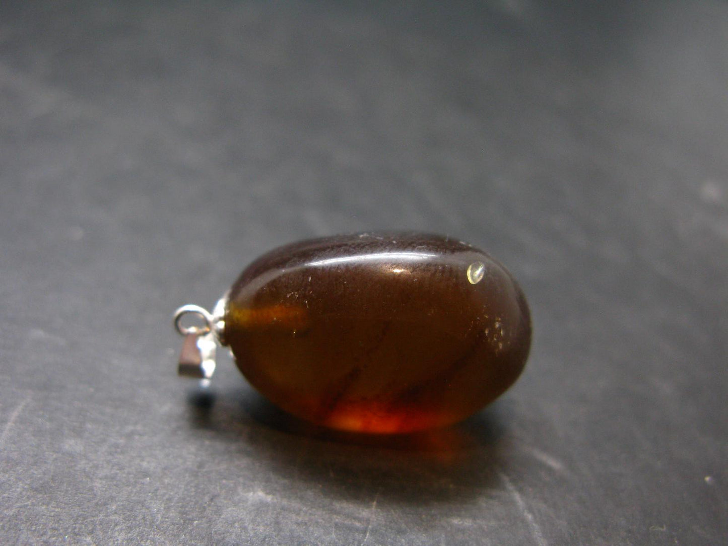 Rare Blue Amber Tumbled Fluorescent Silver Pendant From Indonesia - 1.2" - 3.27 Grams