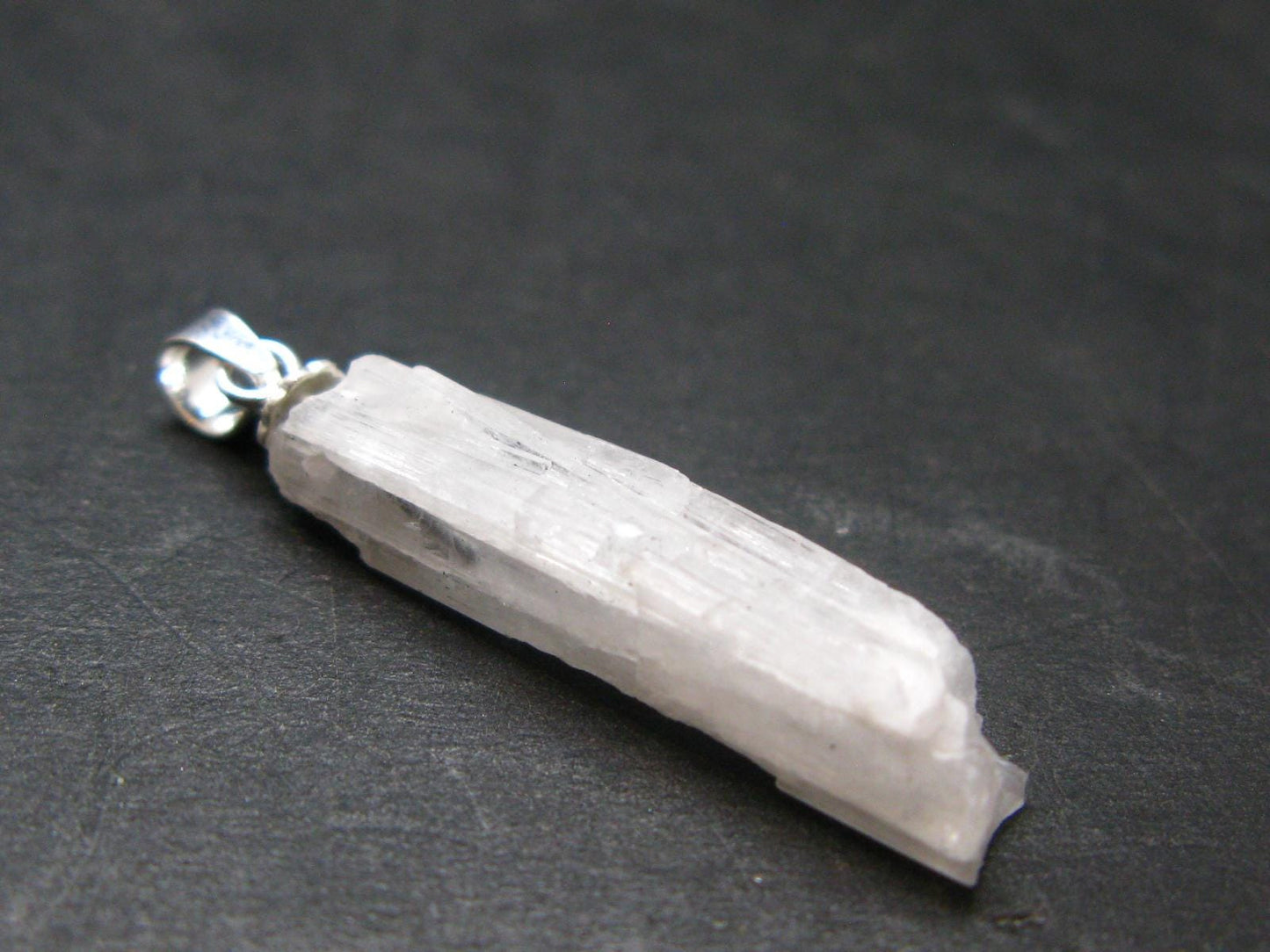 Rare Clear Natrolite Crystal Silver Pendant From Tanzania - 1.3" - 1.29 Grams