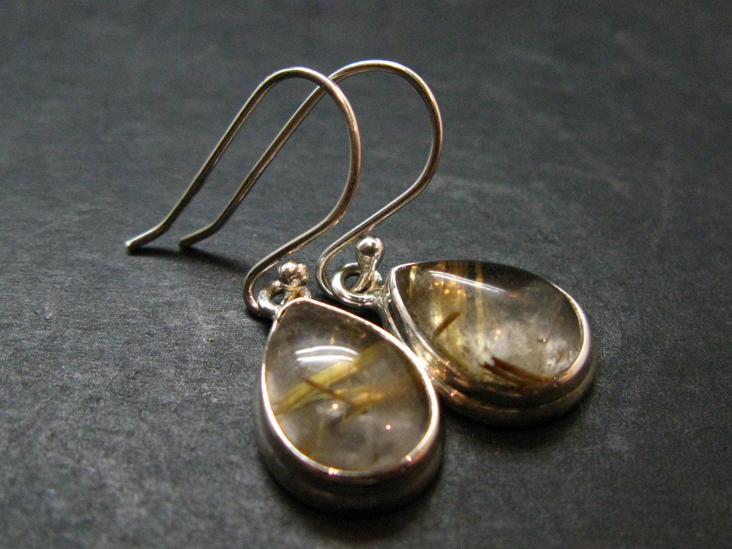 Rutilated Quartz Silver earrings From Brazil - 1.2"