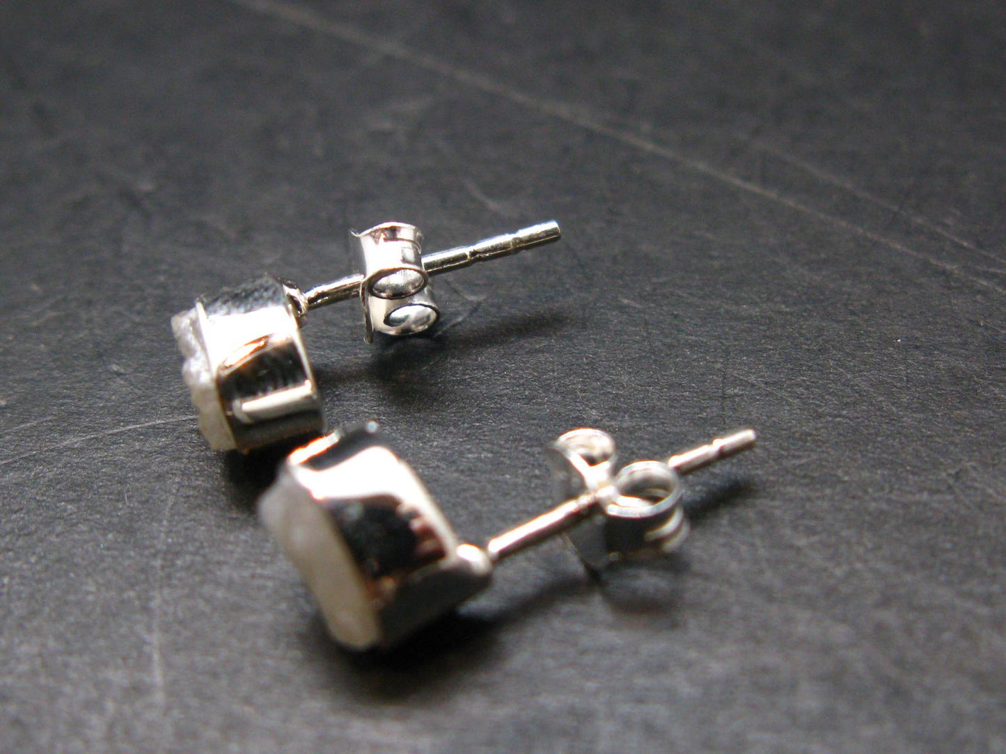 Very Rare White Cryolite 925 Silver Stud Earrings from Greenland - 0.6" - 1.29 Grams