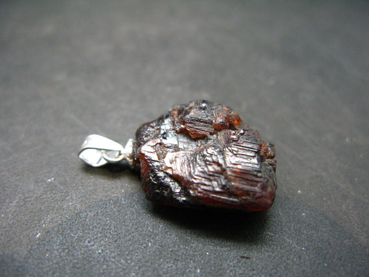 Gem Spessartine Spessartitne Garnet Pendant in SS From Brazil - 0.9" - 3.80 Grams