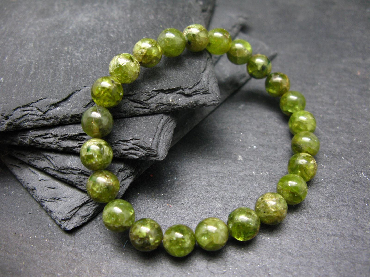 Peridot Genuine Bracelet ~ 7 Inches ~ 8mm Round Beads