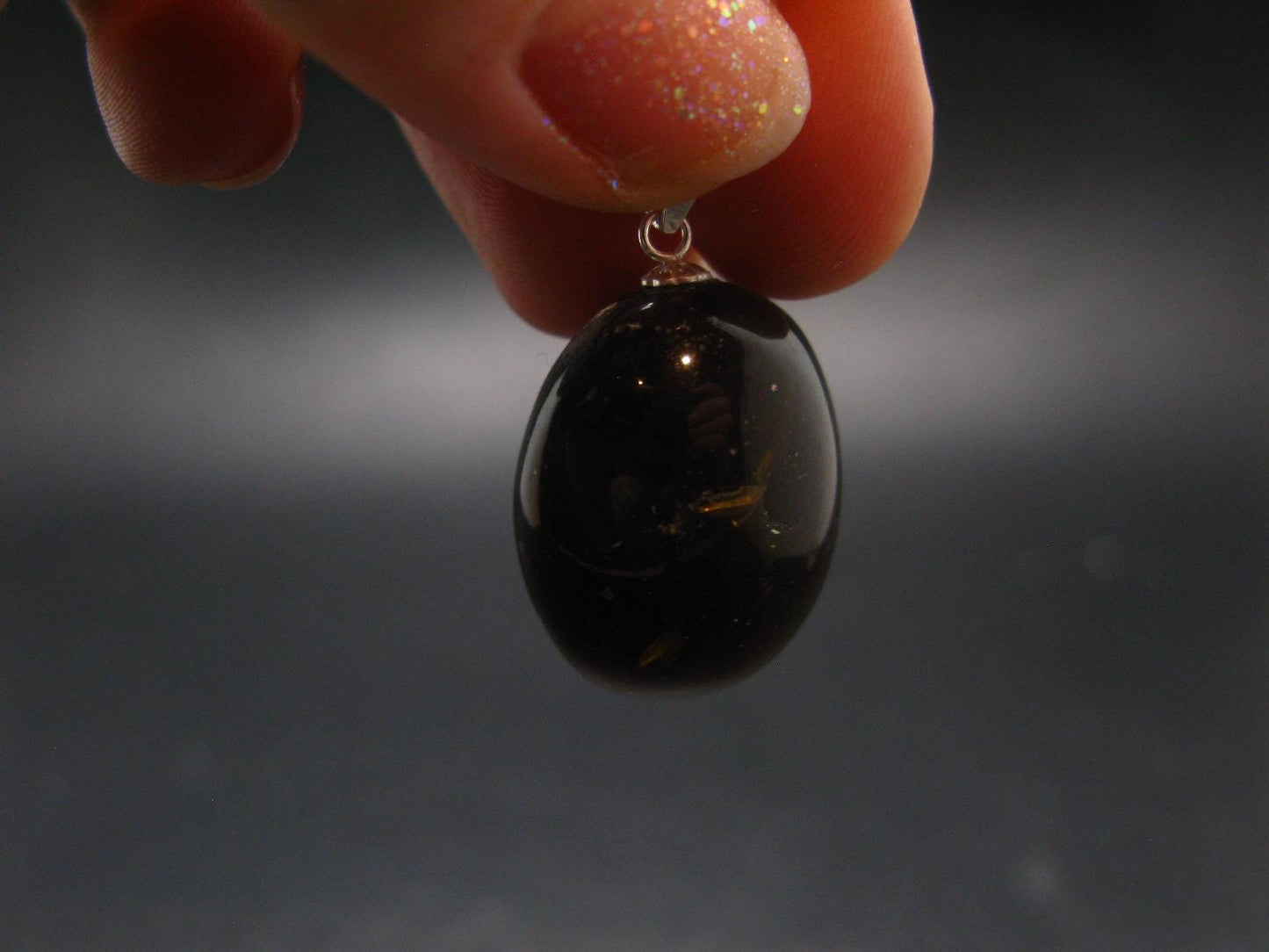 Rare Blue Amber Tumbled Fluorescent Silver Pendant From Indonesia - 1.2" - 4.0 Grams