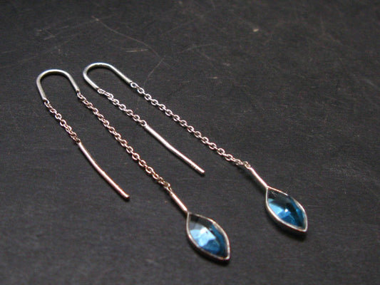Blue Topaz 925 Silver Earrings from Brazil - 2.2" - 1.33 Grams