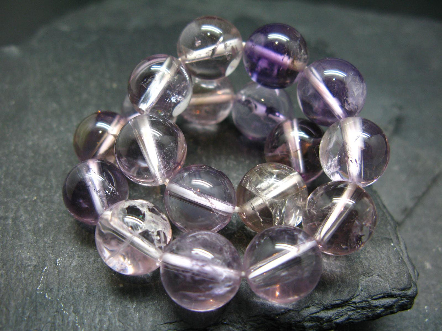 Ametrine Genuine Bracelet ~ 7.5 Inches ~ 13mm Round Beads