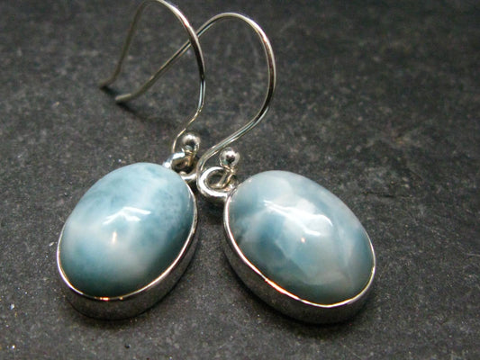 Natural Cabochon Larimar Pectolite 925 Sterling Silver Earrings from Dominican Republic - 4.8 Grams