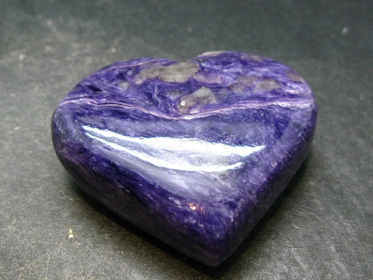 Rare High-Quality Charoite Tumbled Heart From Russia - 1.7" - 54.39 Grams