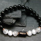Black Tourmaline & Selenite Genuine Bracelet ~ 7 Inches ~ 8mm Round Beads