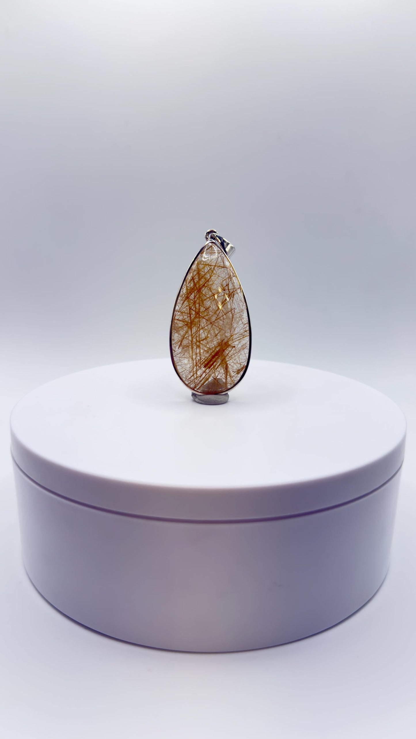 Golden Needle Quartz Teardrop Pendant – Natural Crystal Sterling Silver Jewelry