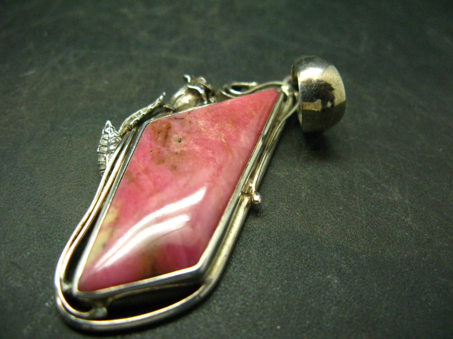 Vivid Juice Carmine Red Gem Rhodonite Silver Pendant From Brazil - 2.3" - 14.7 Grams