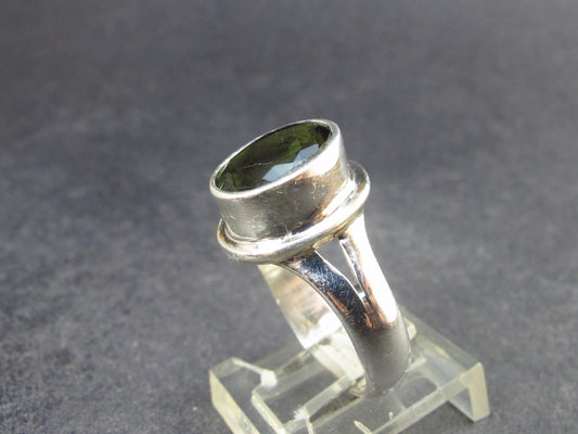 Moldavite Tektite Facetted Silver Ring from Czech Republic - Size 6 - 6.04 Grams