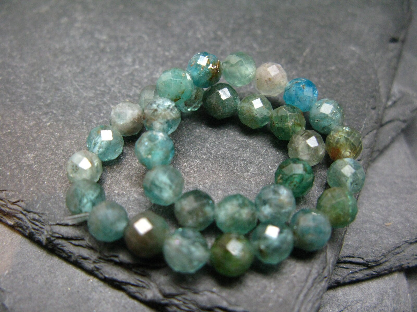 Neon Blue Apatite Genuine Bracelet ~ 7 Inches ~ 6mm Round Facetted Beads