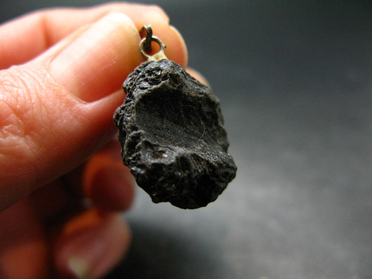 Tibetan Black Tektite Silver Pendant From Tibet - 1.1" - 4.35 Grams