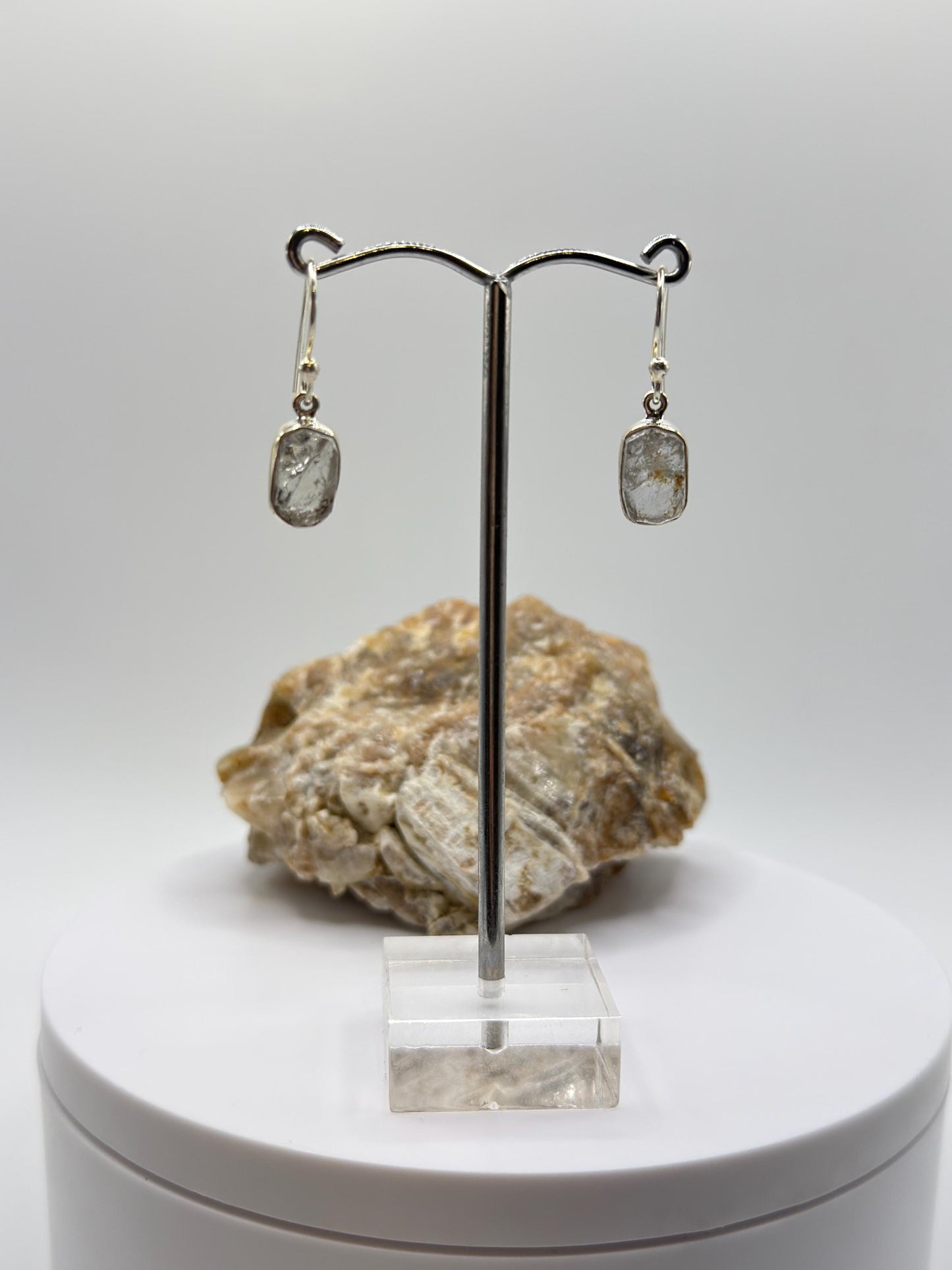 Raw Herderite Crystal Drop Earrings in Sterling Silver - 2.69g