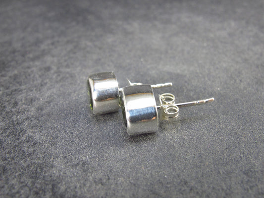 Facetted Moldavite Tektite Stud Earrings in Sterling Silver from Czech Republic - 2.39 Grams