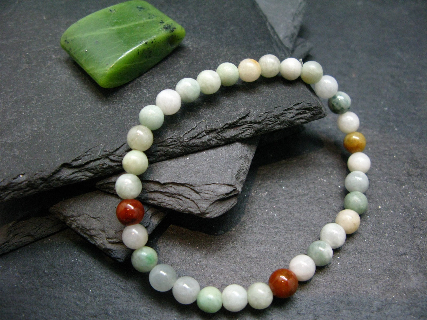 Jade Jadeite Genuine Bracelet ~ 7 Inches ~ 6mm Round Beads