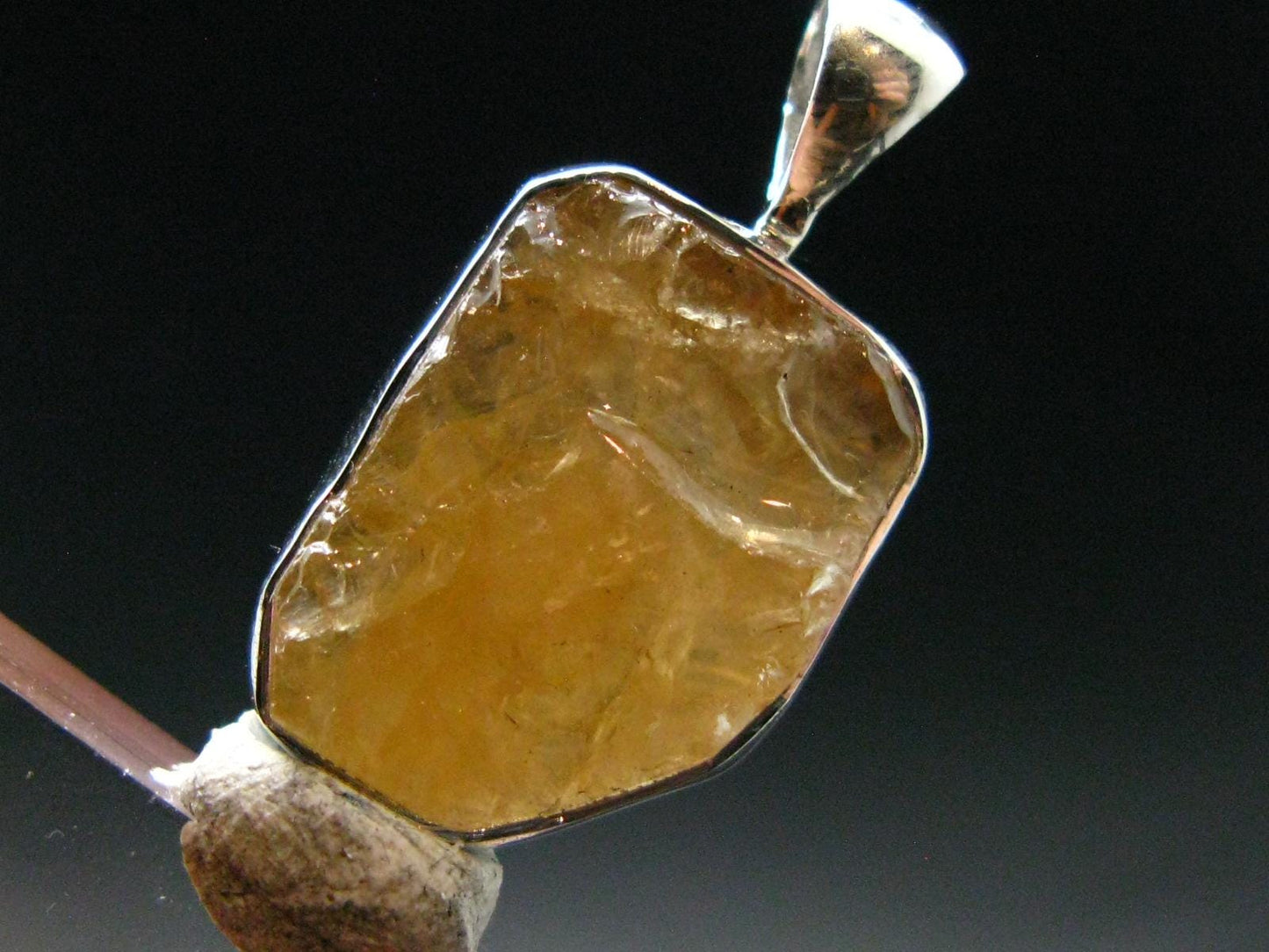 Large Natural Agni Gold Danburite Sterling Silver Pendant from Tanzania - 1.1" - 3.63 Grams