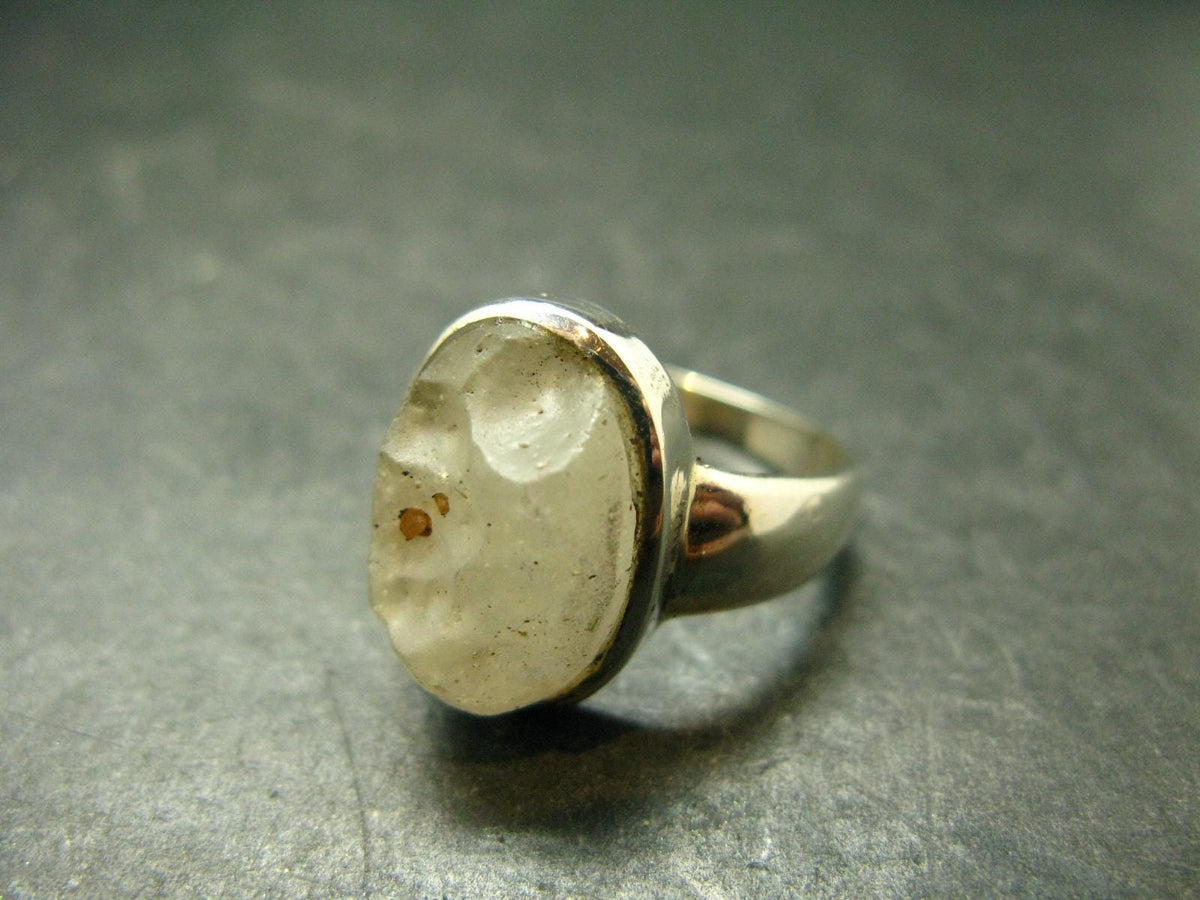 Natural Gem Raw Libyan Desert Glass Tektite Sterling Silver Ring from Libya - Size 8 - 6.54 Grams