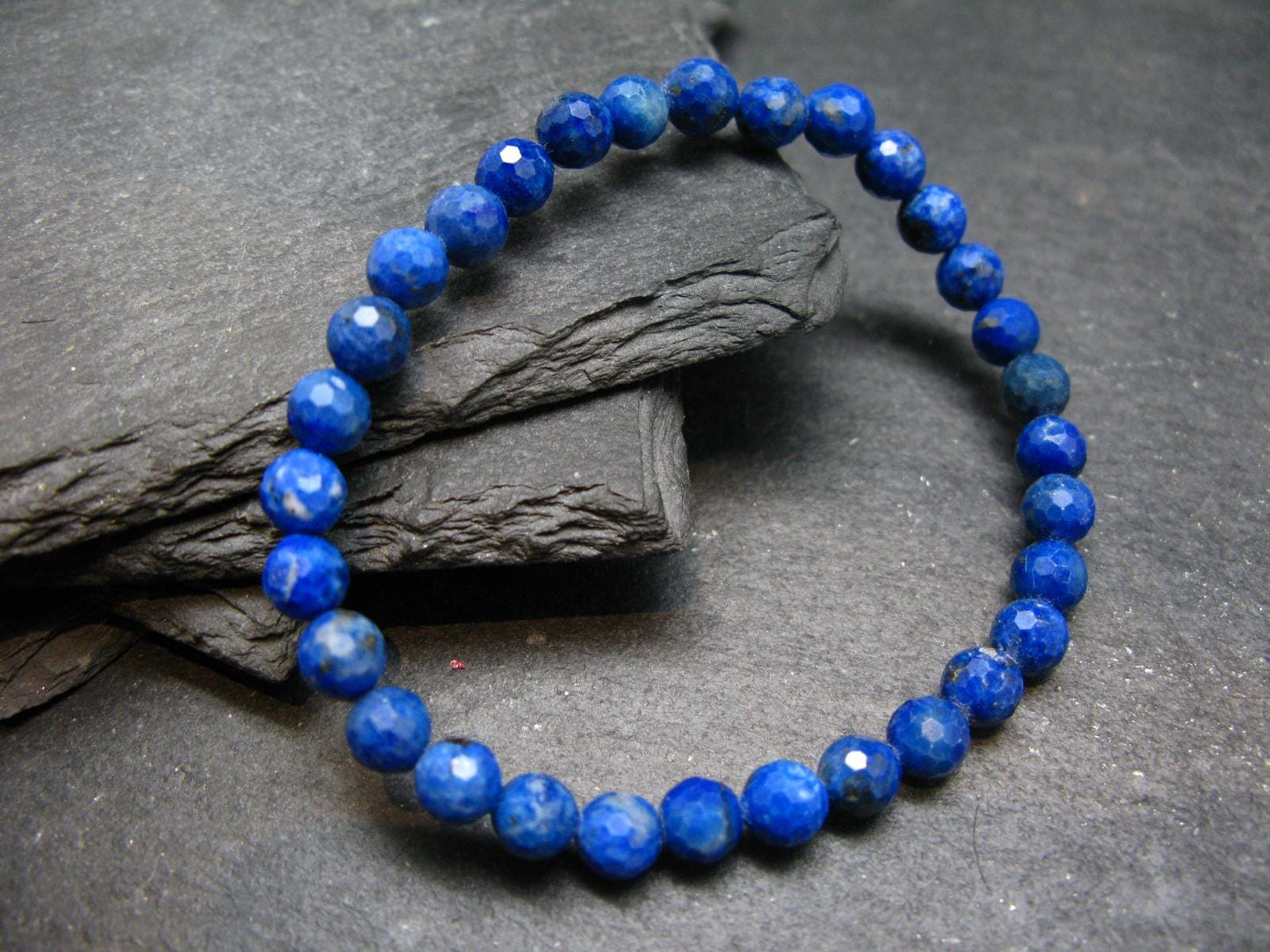 Lapis Lazuli Lazurite Genuine Bracelet ~ 7 Inches ~ 6mm Round Facetted Beads
