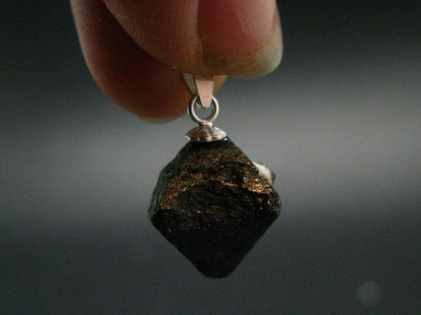 Magnetite Crystal Silver Pendant From Bolivia - 0.8" - 3.59 Grams