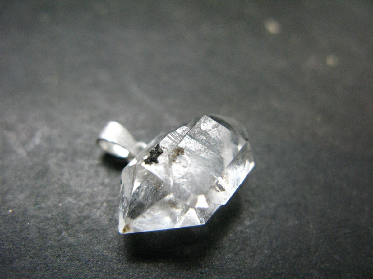 Fine Natural Herkimer Diamond Silver Pendant From New York - 0.7" - 2.12 Grams