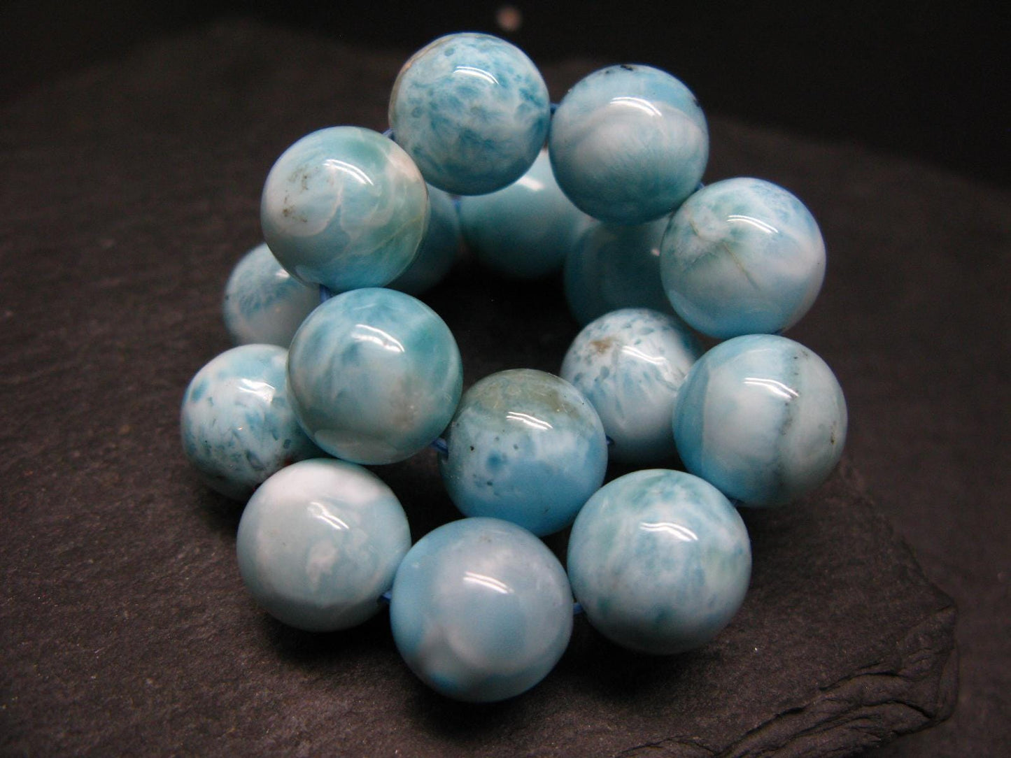 Larimar Genuine Bracelet ~ 7.5 Inches ~ 13mm Round Beads