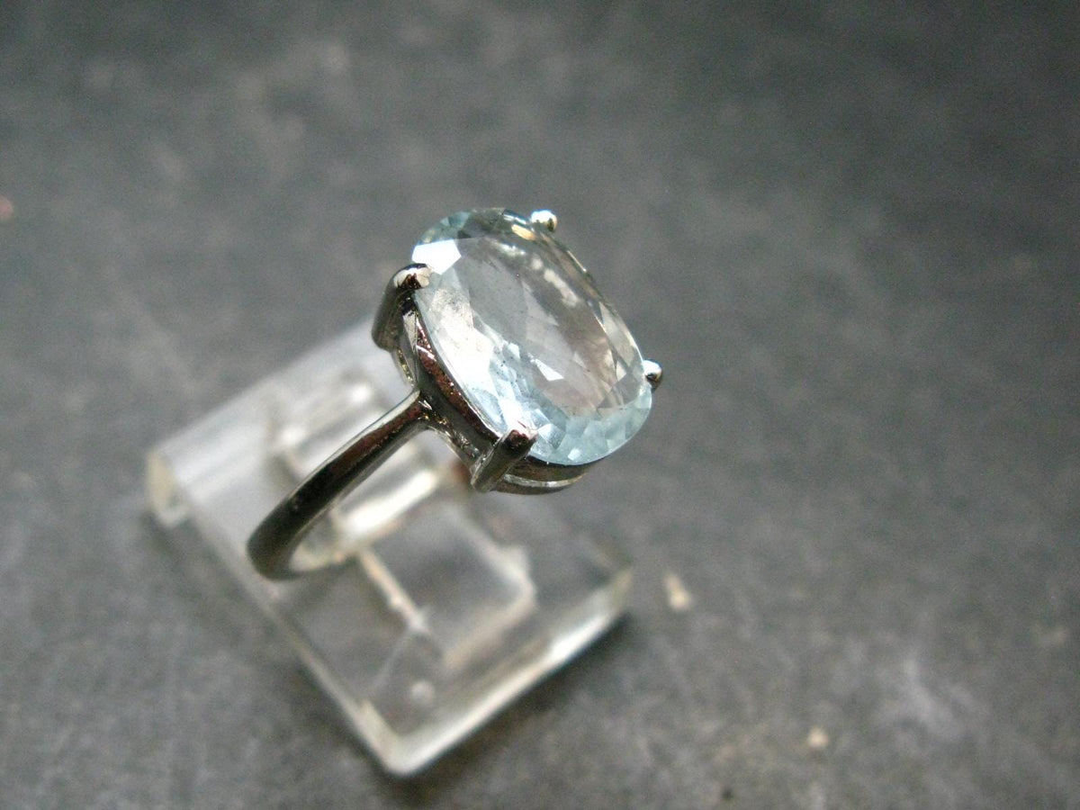 Genuine Facetted Aquamarine Gem Sterling Silver Ring - Size 6.5 - 2.65 Grams