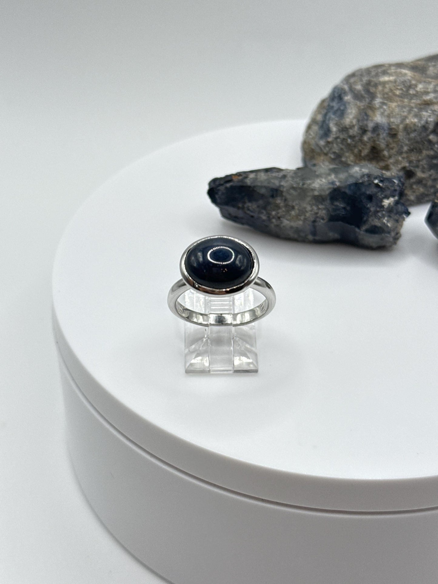 Black Star Sapphire Ring | Sterling Silver Gemstone Cabochon, Size 6