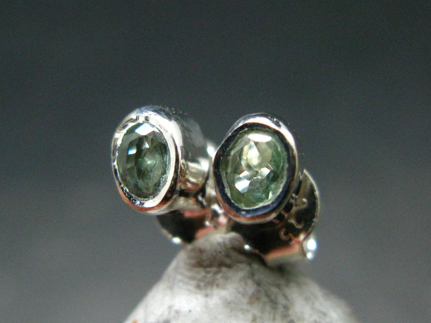 Alexandrite Gem Silver Stud Earrings From Russia - 0.85 Grams