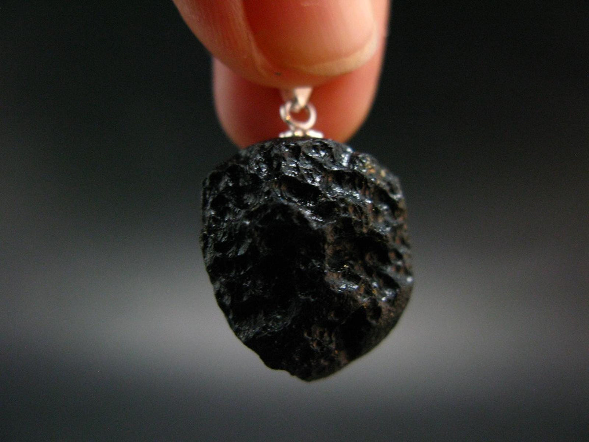 Tibetan Black Tektite Silver Pendant From Tibet - 1.0" - 5.91 Grams
