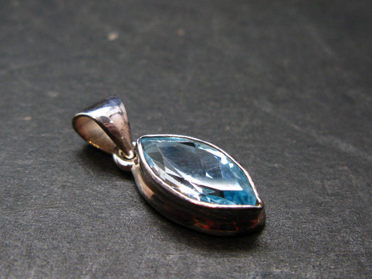 Blue Topaz Sterling Silver Pendant From Brazil - 0.9" - 2.66 Grams
