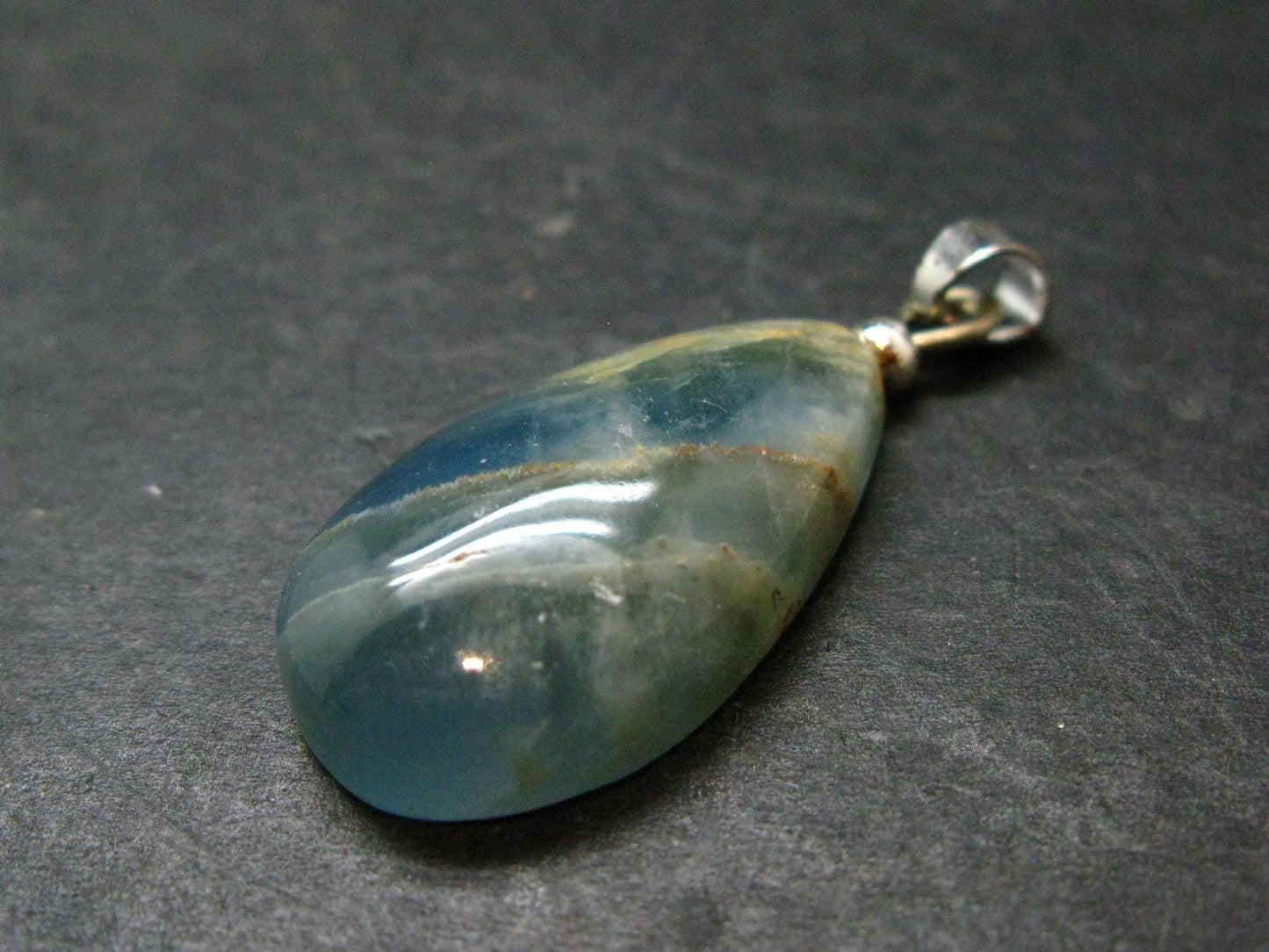 Lemurian Aquatine Blue Calcite Silver Pendant from Argentina - 1.5" - 4.85 Grams