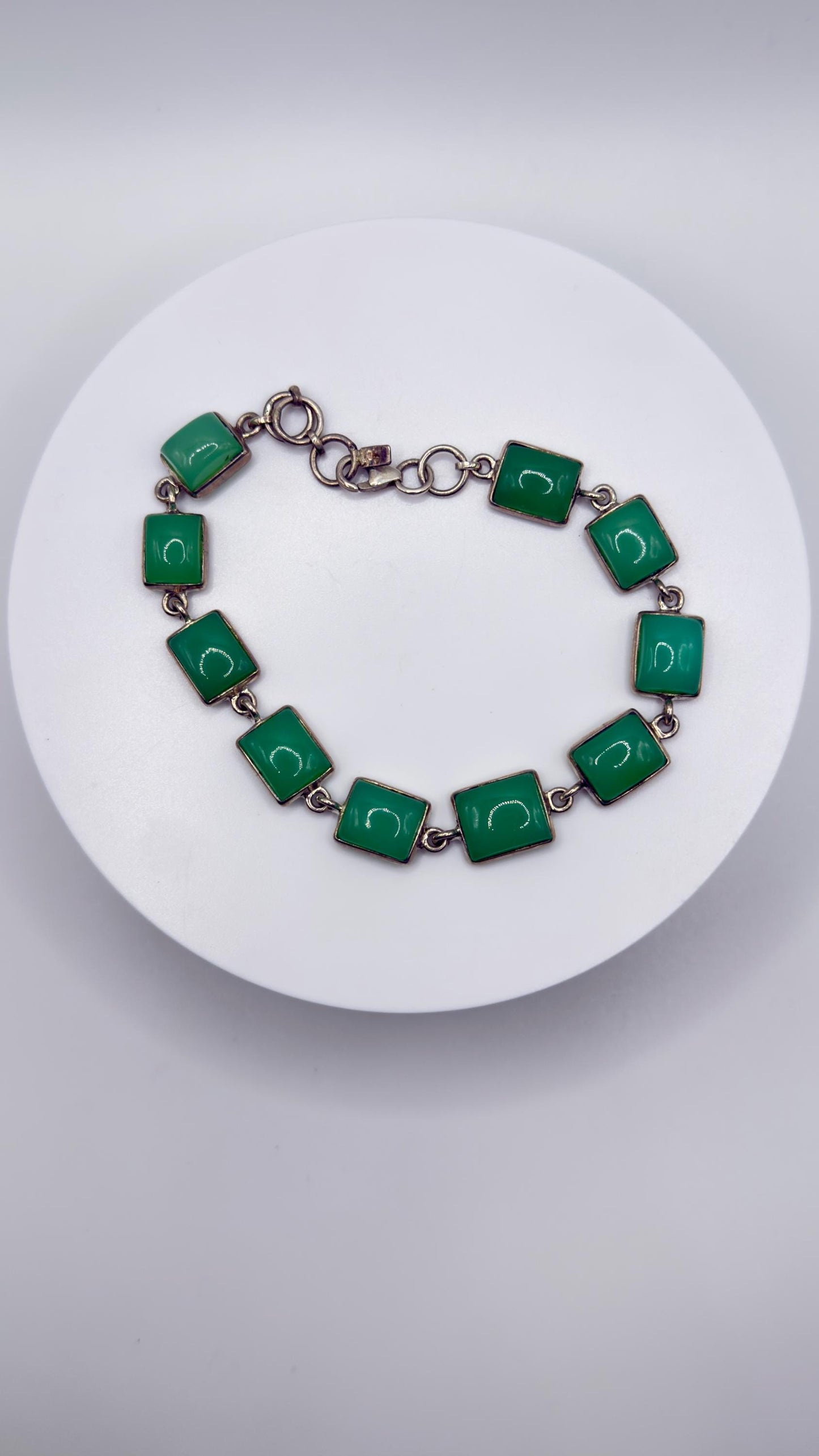 Natural Chrysoprase Link Bracelet – Green Square Gemstone Jewelry - Weight 21.11 g