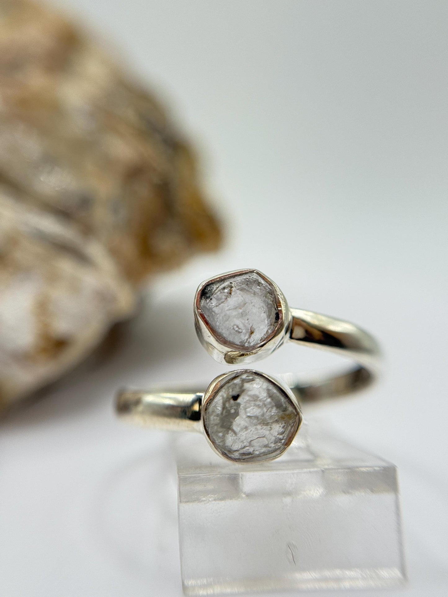 Raw Herderite Double Stone Sterling Silver Wrap Ring - SIZE 9