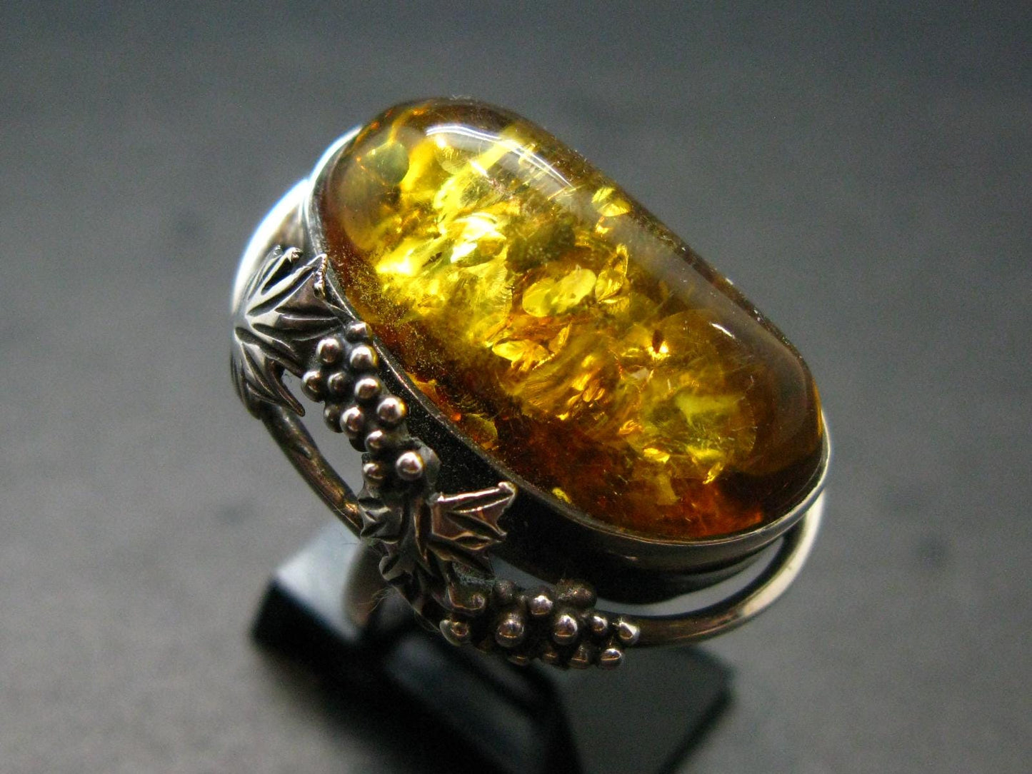 Natural Baltic Amber 925 Silver Ring - Size 6