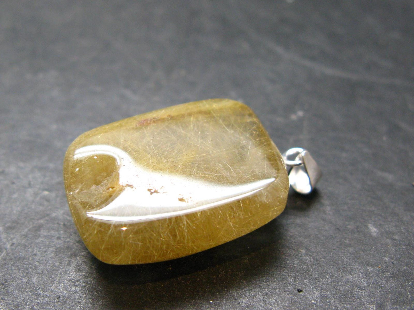 Rutilated Quartz Silver Pendant From Brazil - 1.1"