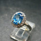 Natural Oval Shaped Facetted Blue Topaz Crystal Sterling Silver Ring - 3.32 Grams - Size 7.25