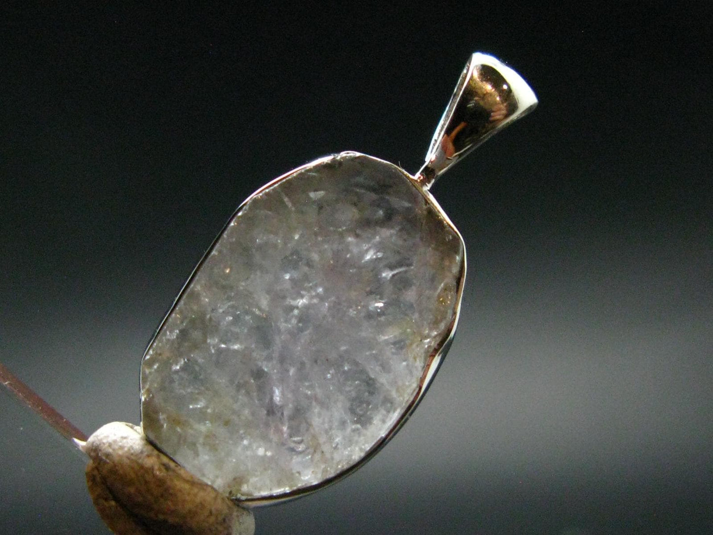 Gray Herderite Silver Pendant from Africa - 1.1" - 3.03 Grams
