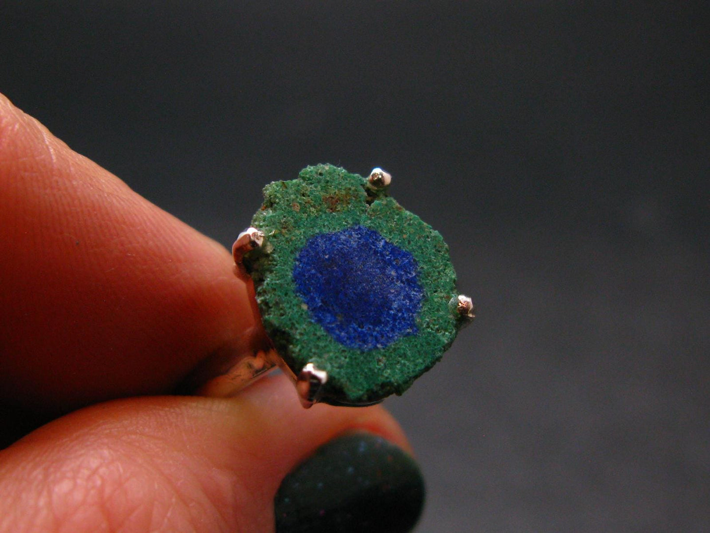 Natural Raw Deep Blue Azurite with Green Malachite Silver Ring From Mexico - Size 9 - 3.31 Grams