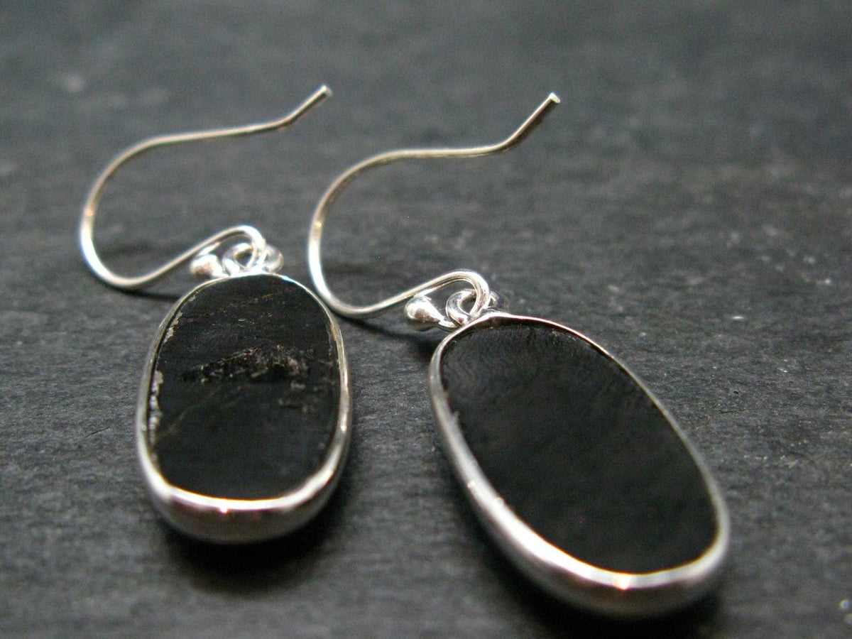 Tumbled Hypersthene Silver Earrings From Canada - 1.4" - 5.27 Grams