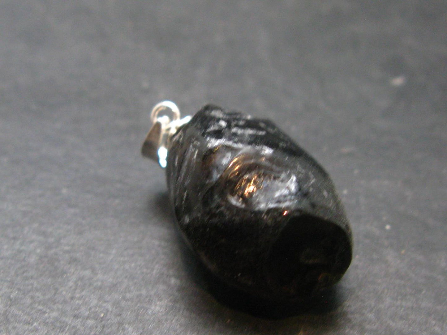 Tibetan Black Tektite Silver Pendant From Tibet - 1.1" - 4.91 Grams