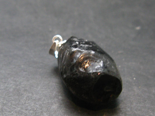 Tibetan Black Tektite Silver Pendant From Tibet - 1.1" - 4.91 Grams